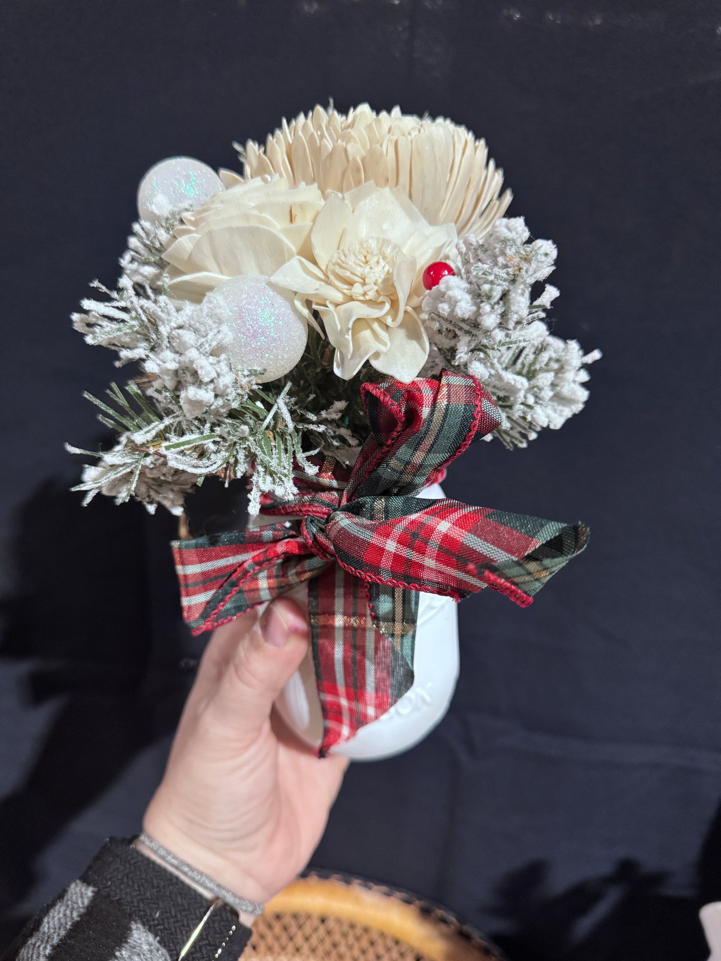 Christmas Mason Jar- Plaid Ribbon