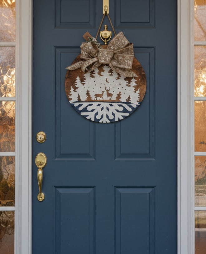 Deer Snowflake Door Round