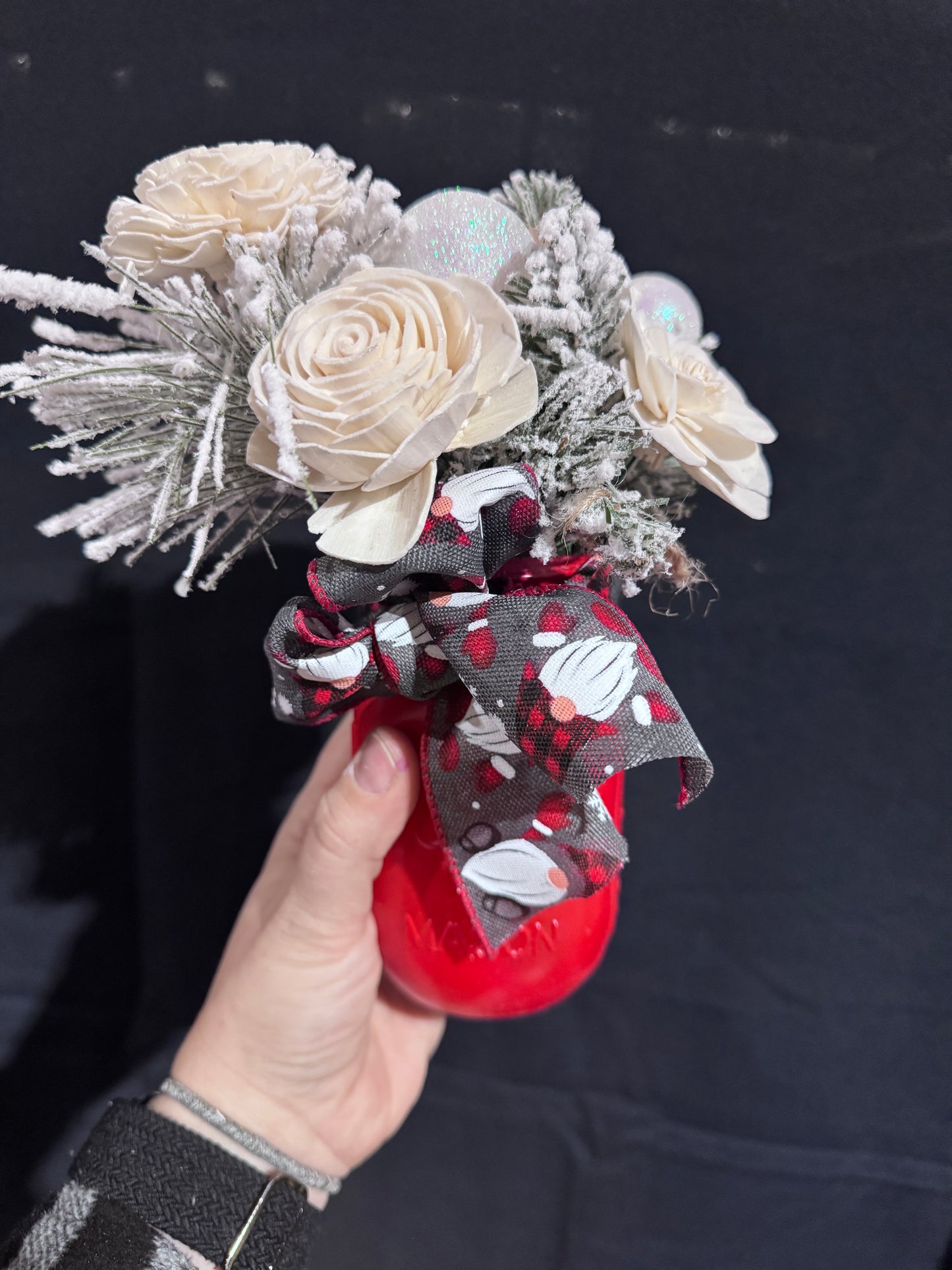 Christmas Mason Jar- Gnomes Ribbon