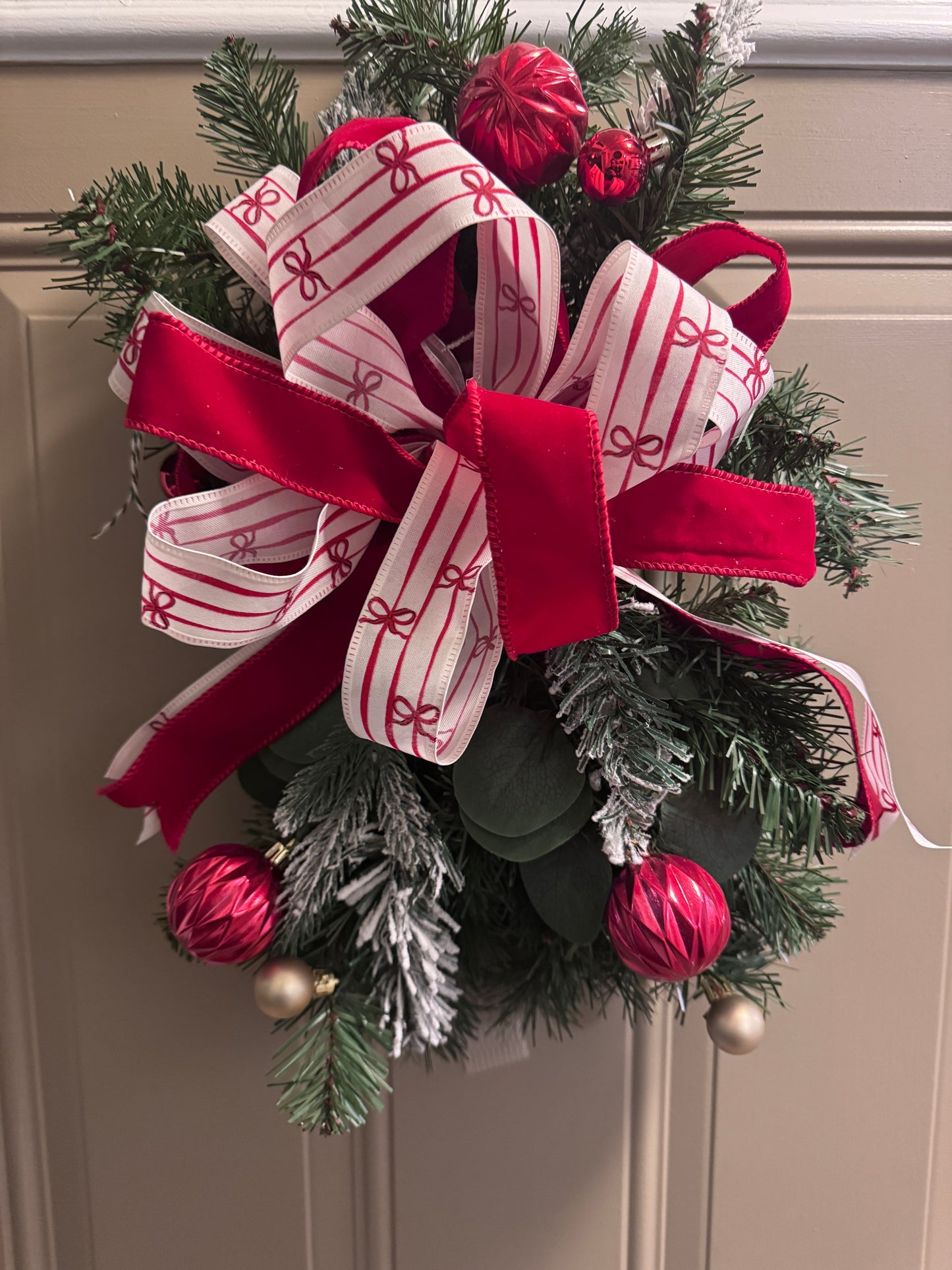 Christmas Swag- Velvet Red and White Bow Ribbon