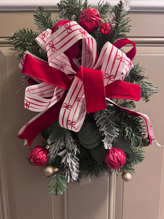Christmas Swag- Velvet Red and White Bow Ribbon