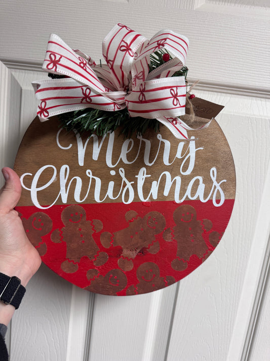 Christmas Small Door Round- Gingerbread White and Red Ribbon