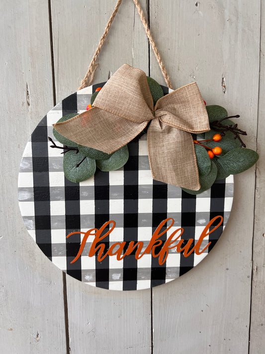 Plaid round - metal Thankful (12”)