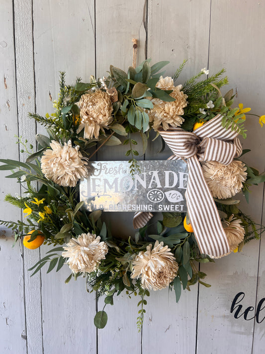 Lemonade/Lemons Wreath with Sign 20”