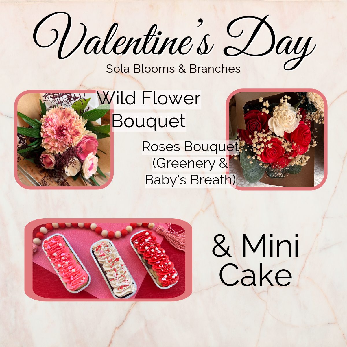 Valentines Day: Small Bouquet & Mini Cake