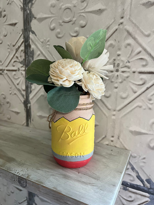Painted Pencil Teacher MEDIUM Mason Jar