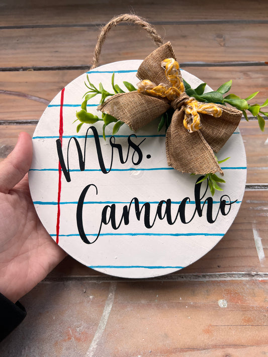Small-Painted Teacher Notebook Wood Round